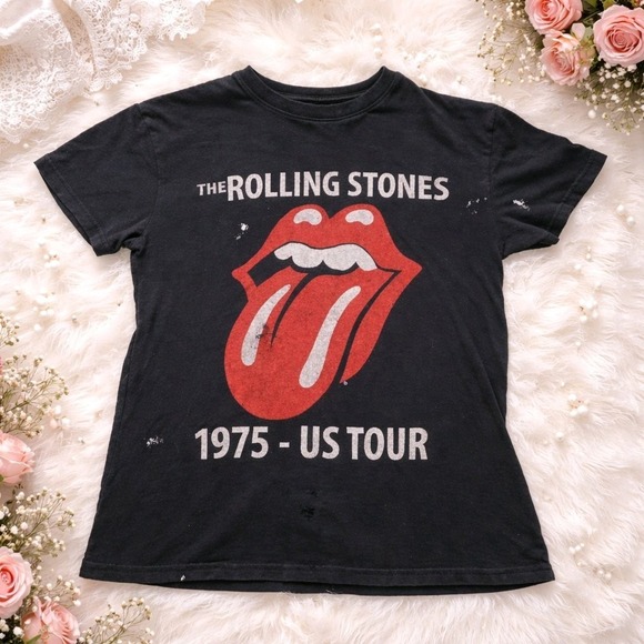 the Rolling Stones Other - The Rolling Stones Graphic T-Shirt Mens Small Black Fair 1975 US Tour Distressed